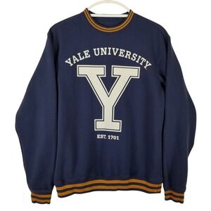 Yale University Sweatshirt Mens Small Navy Blue Crewneck EST 1701 Striped Trim